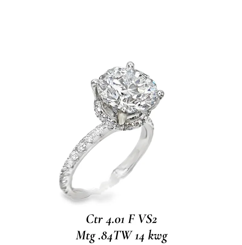 4.01 Carat Round Lab Diamond Center Stone Halo Setting Engagement Ring 