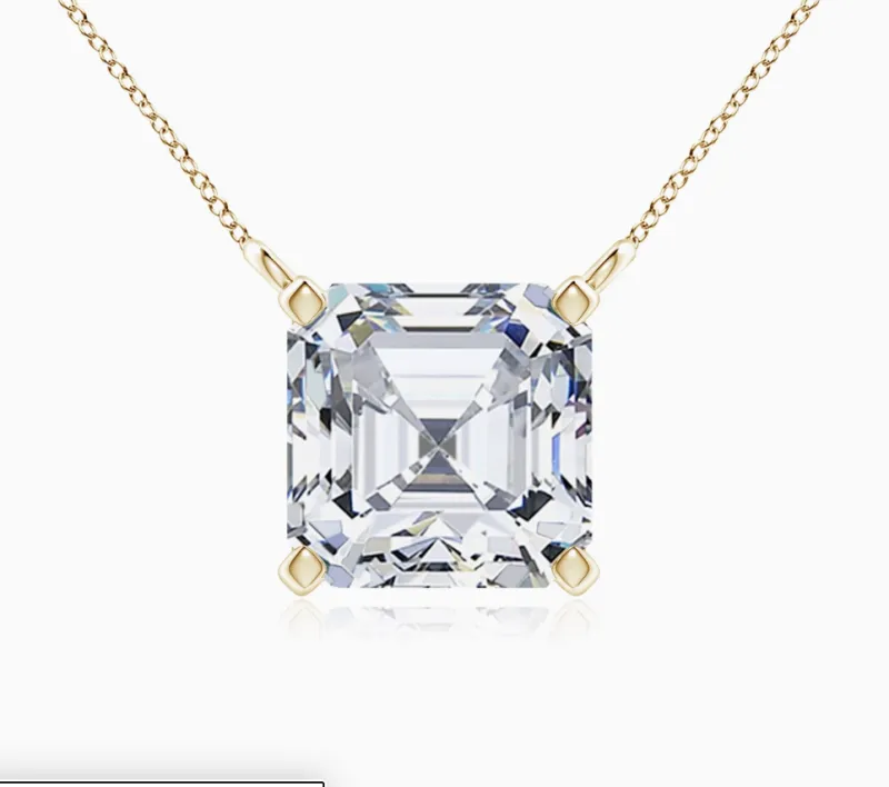 6 Carat Asscher Cut Lab Diamond Pendant Necklace 14k Gold