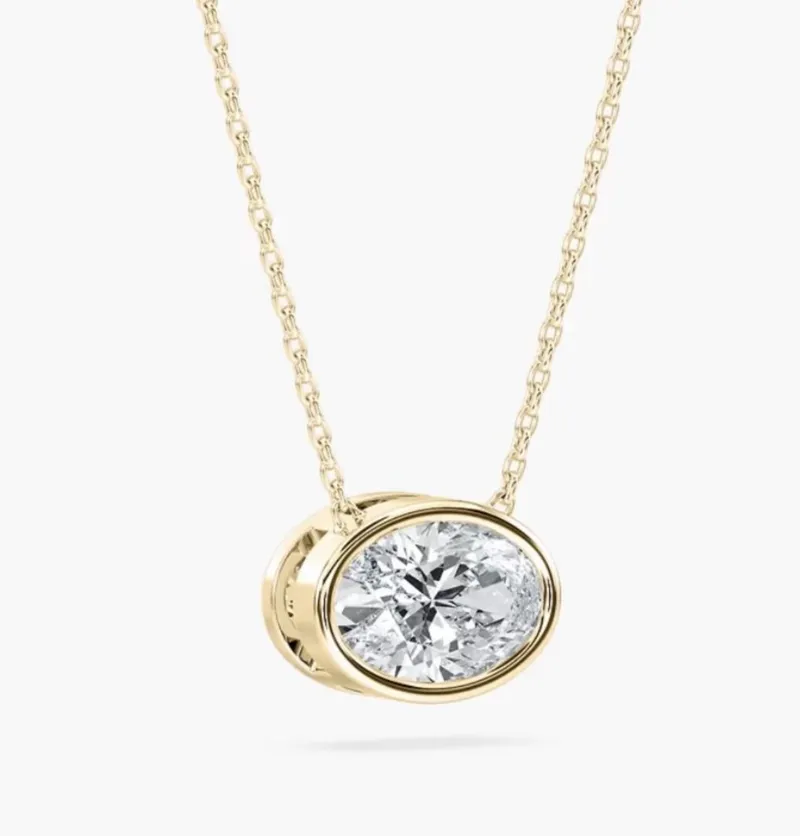 5 Carat Lab Grown Oval Diamond Bezel Set Pendant Necklace