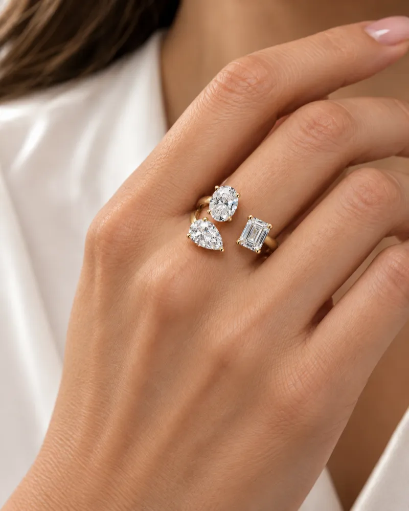 3.00 CT TW Modern Trio-Oval,Pear & Emerald Cut Diamond Ring