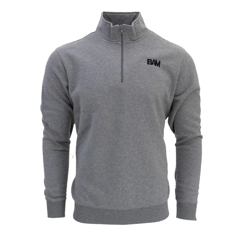 BAM Embroidered 1/4 Zip Sweatshirt - Heather Gray