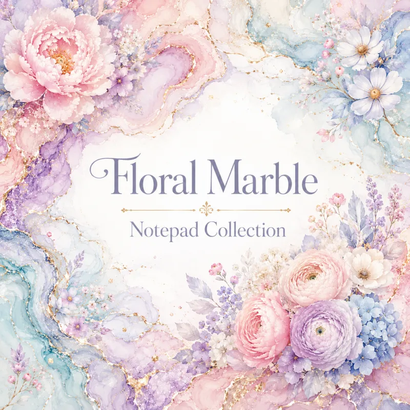 Floral Marble Swirls Notepad Collection