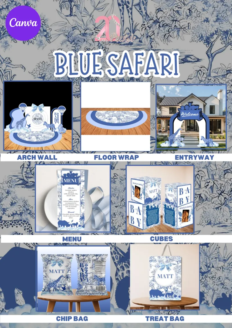 Blue Safari Baby Shower Bundle