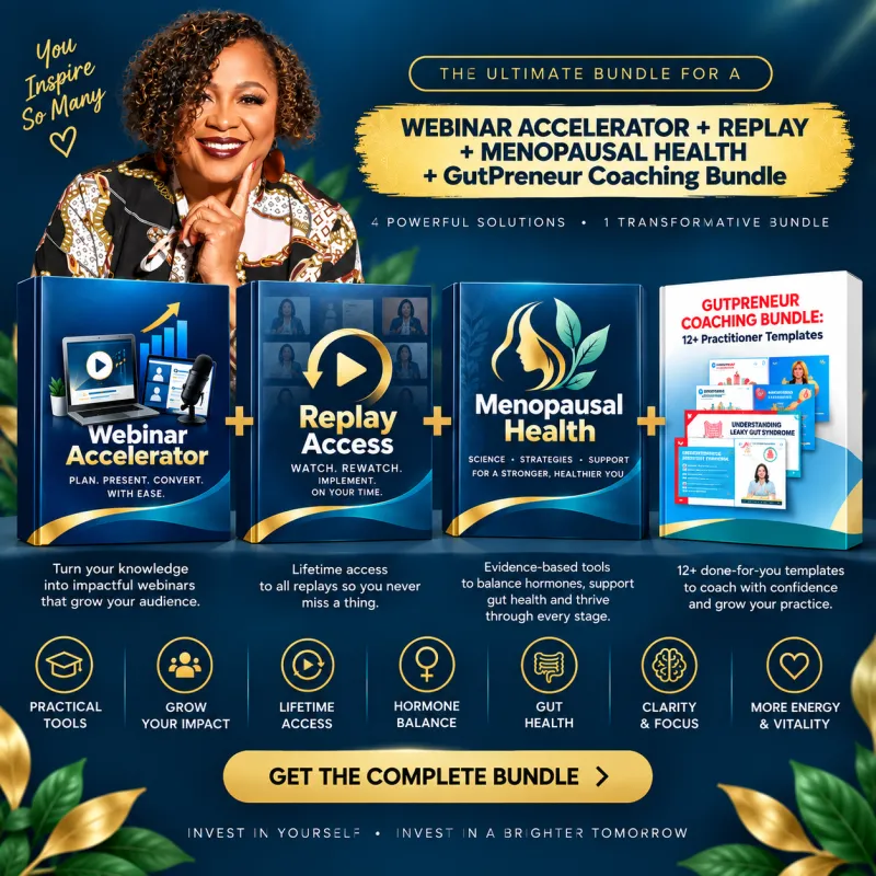 Webinar accelerator+event replay+menopausal +12+ Practitioner Templates bundle (including the 3.5% transaction fee)