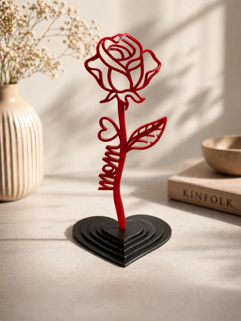 Mom Rose w/Heart Stand