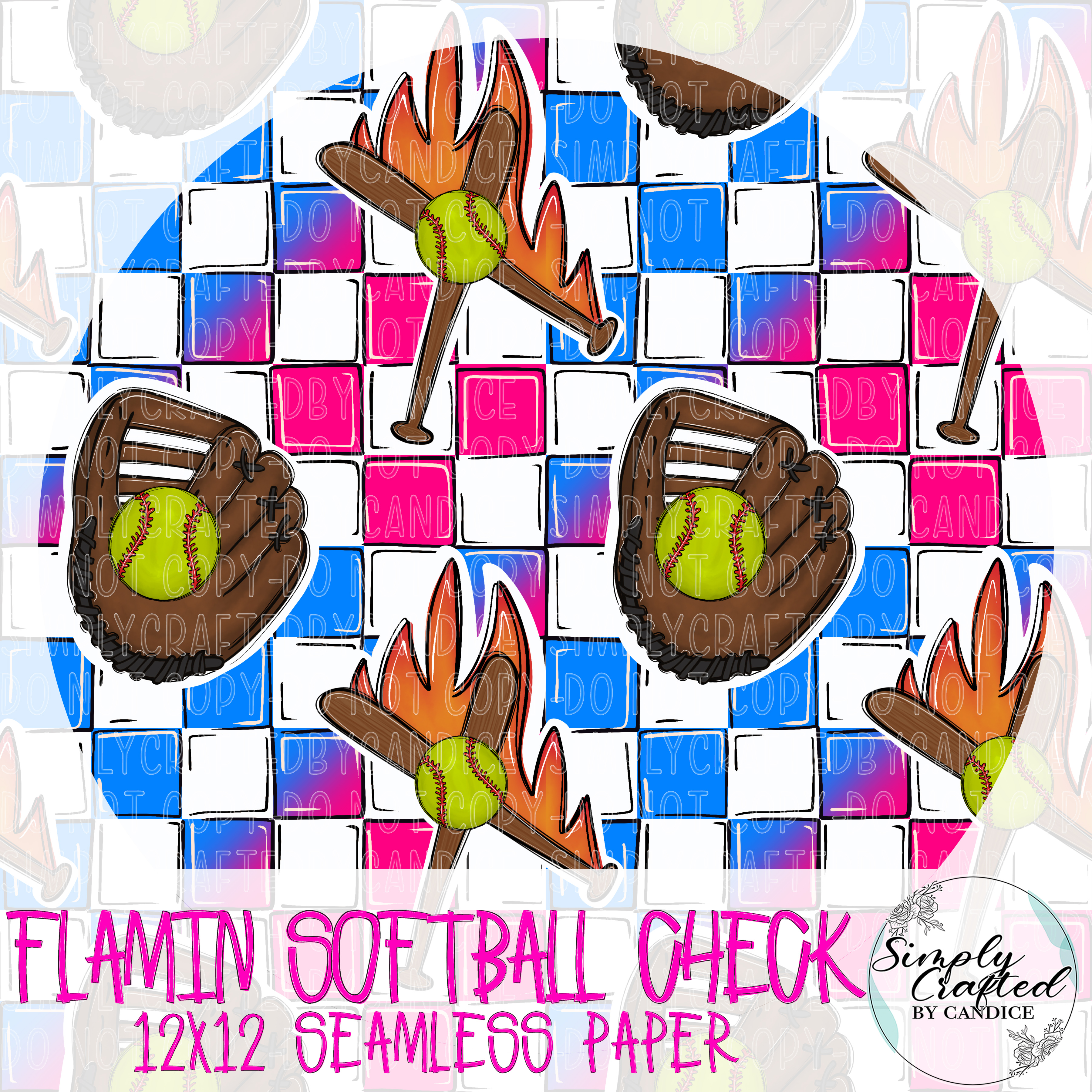 Flamin' Softball Checker Seamless Paper