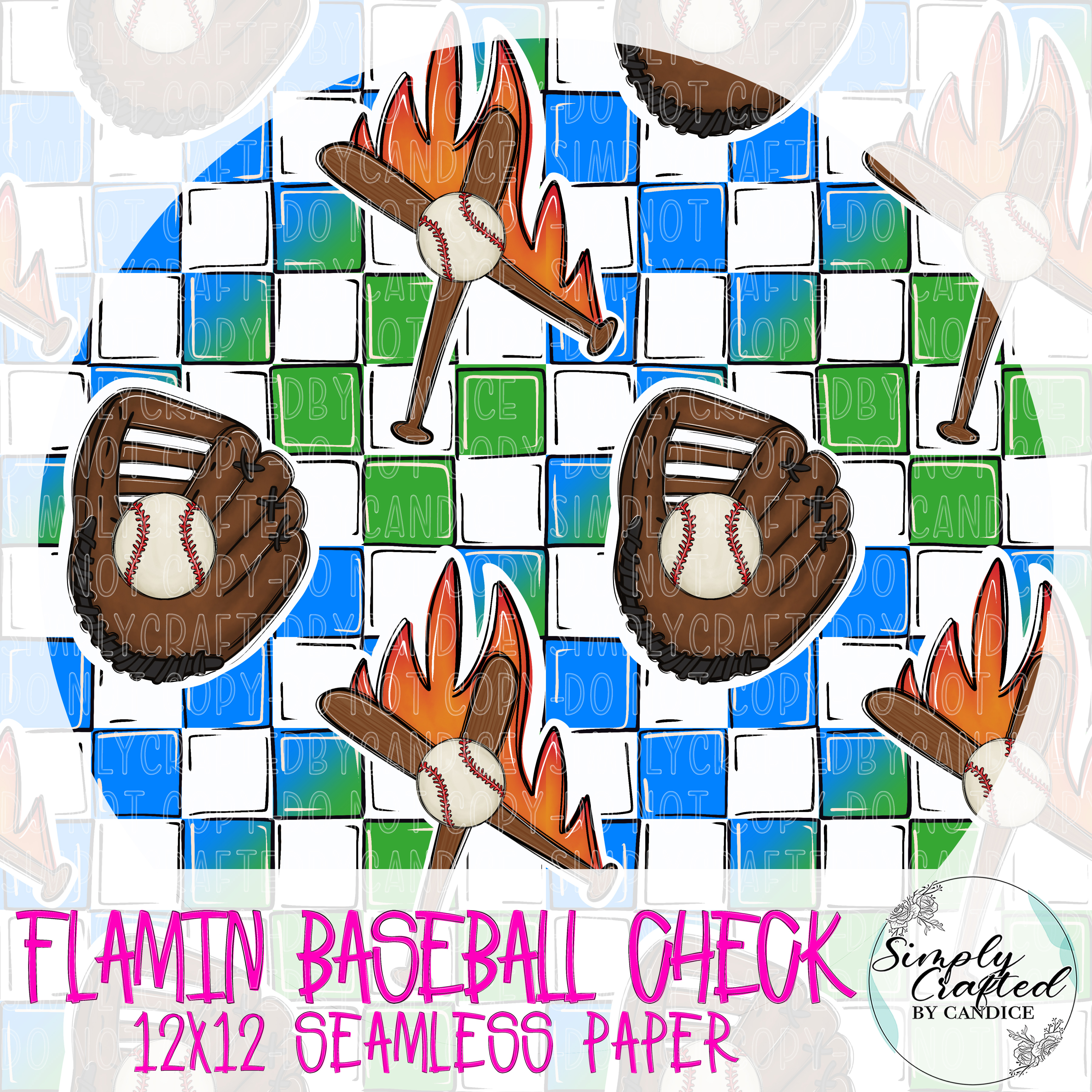 Flamin' Baseball Checker Seamless Paper