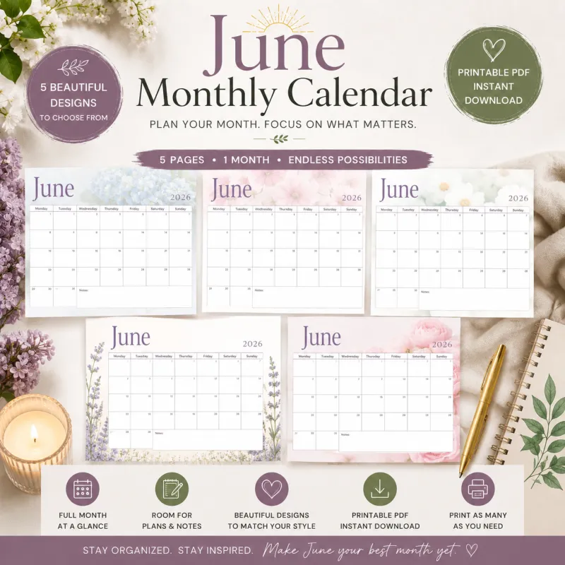 June 2026 One Month Calendar