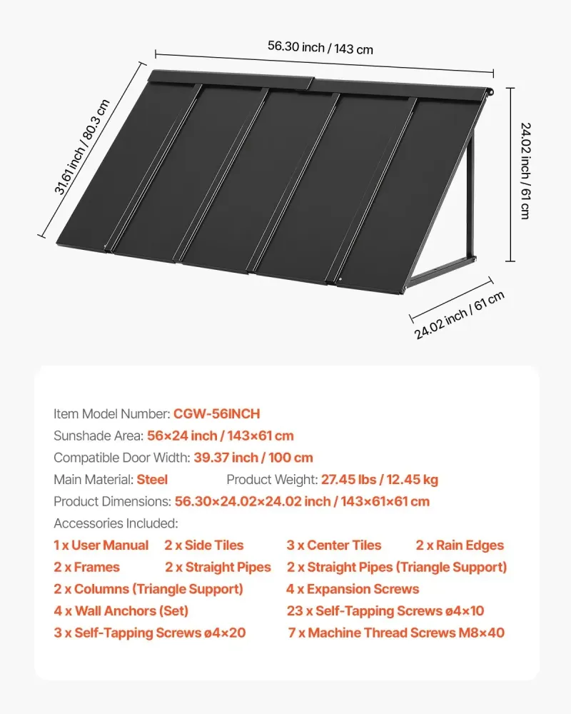 Durable Aluminum Window Awning Door Canopy- Black