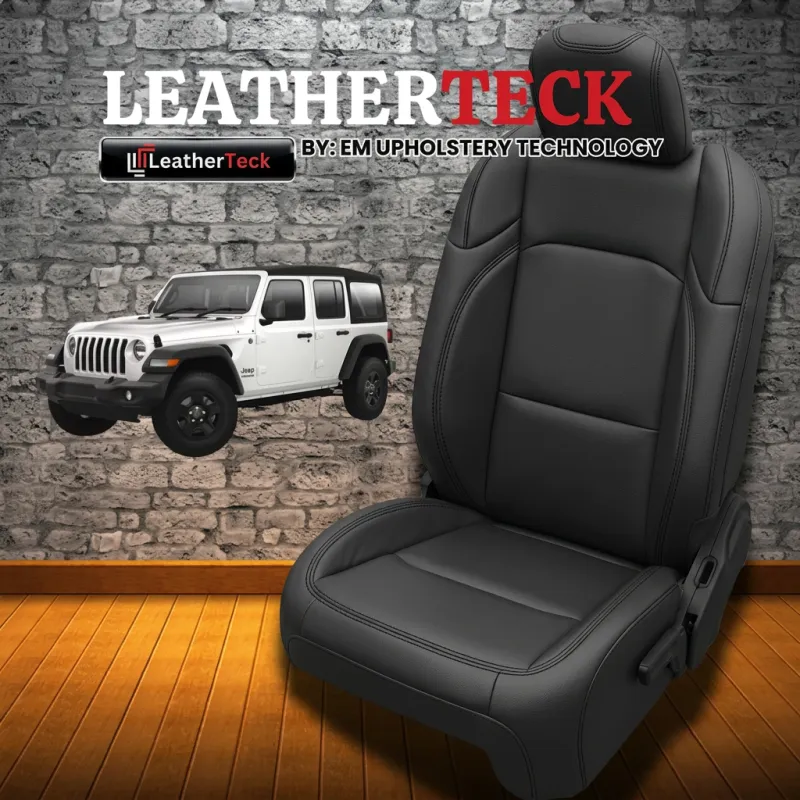 2018-2026 Jeep Wrangler 4DR/4XE Sahara/Rubicon/Willys Katzkin Leather Seat Cover Upholstery Kit – Black with Black Stitching  