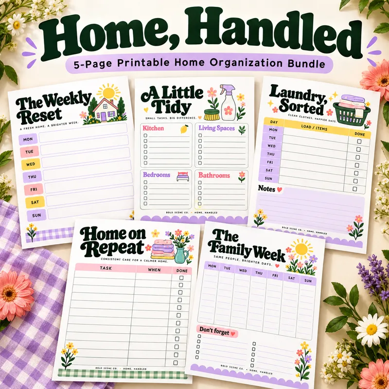Home, Handled five-page printable home organization bundle