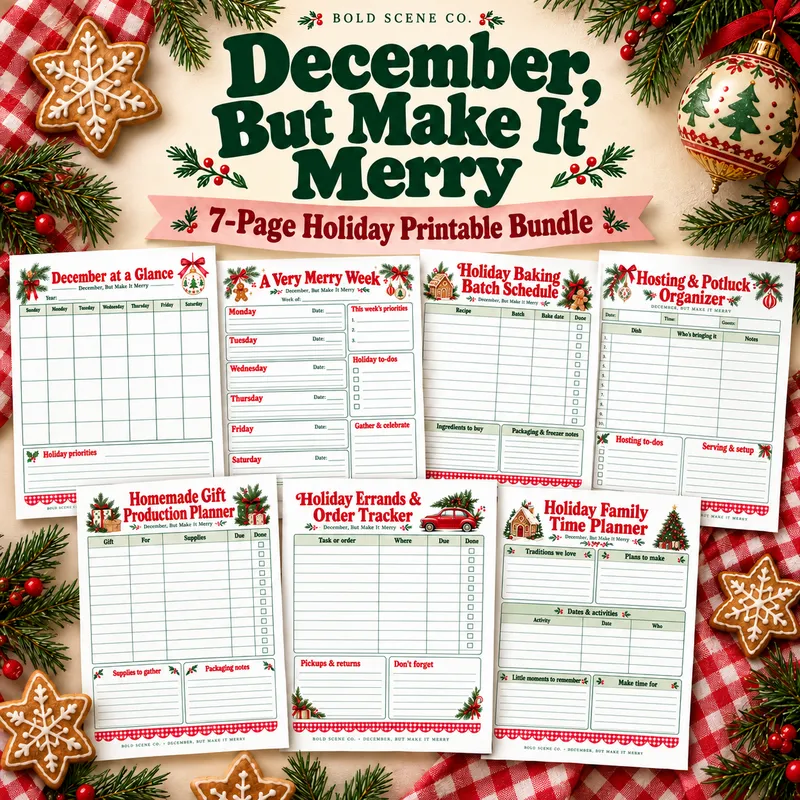 December, But Make It Merry seven-page holiday printable bundle