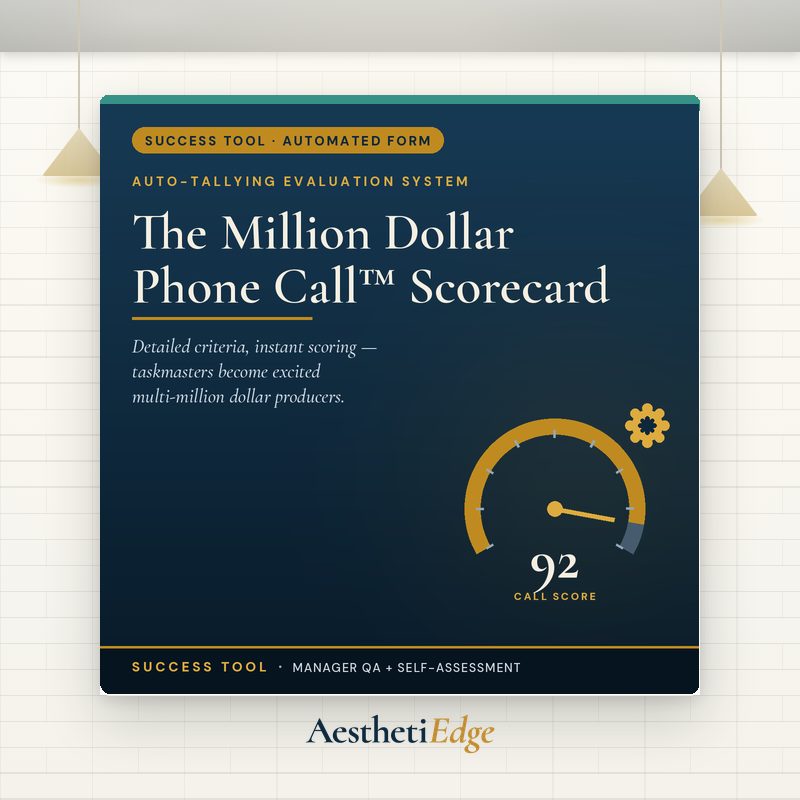 Success Tool! Automated Scoring! Million Dollar Front Desk Guide & Call Scorecard