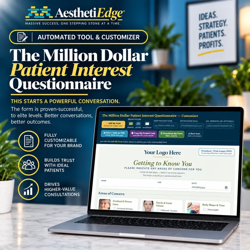 🛠️Success Tool! Customizer! Million Dollar Patient Intake Questionnaire PIQ Form