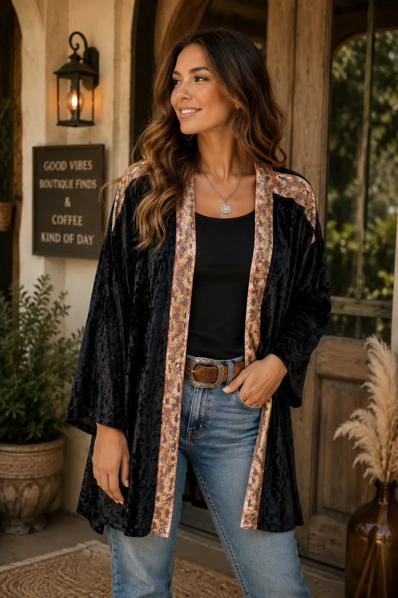 Midnight Luxe Velvet Kimono Cardigan