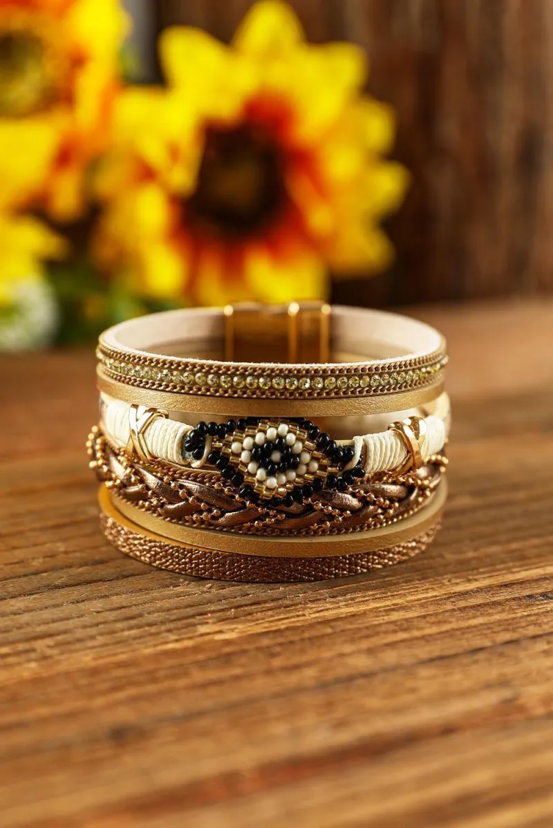 Beaded Aztec Cuff Bracelet | Gold Layered Magnetic Bracelet