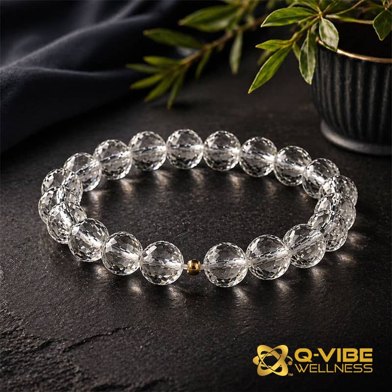 Quantum & Frequency Vortex Faceted Crystal Quartz Bracelet Infused with 3,333HKs