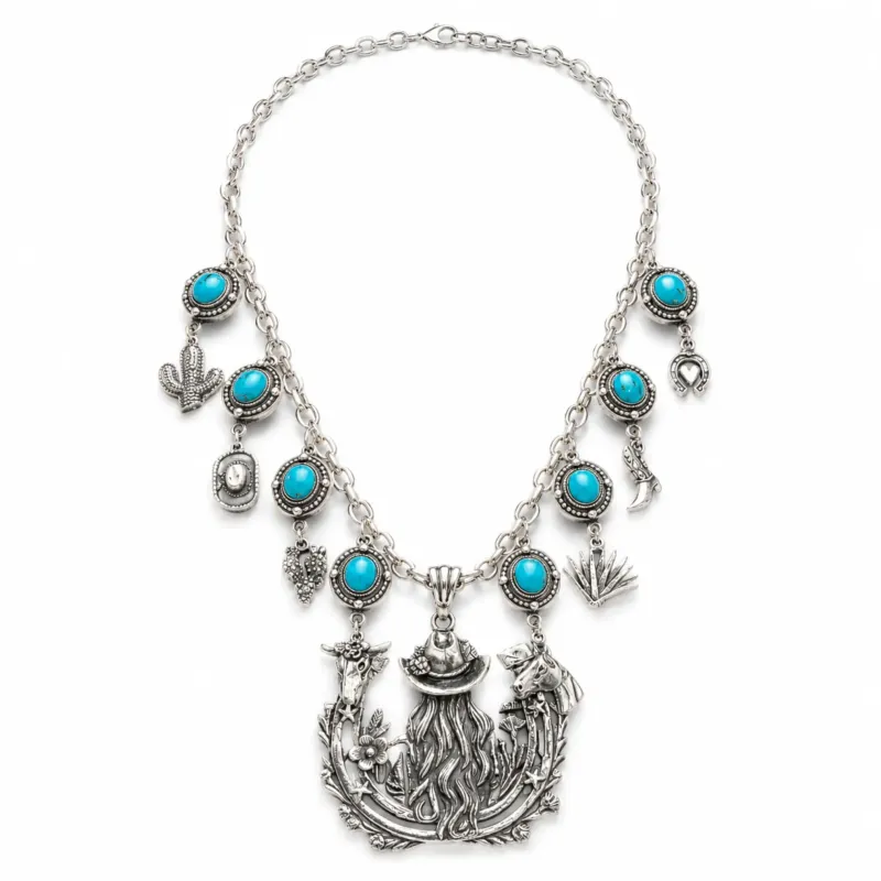 Turquoise Silver Charm Necklace