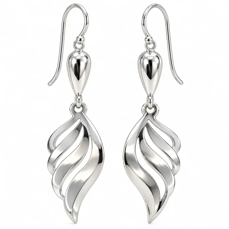 Silver Flame Leaf Earrings