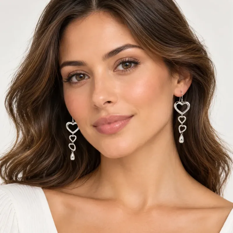 Silver Heart Cascade Earrings