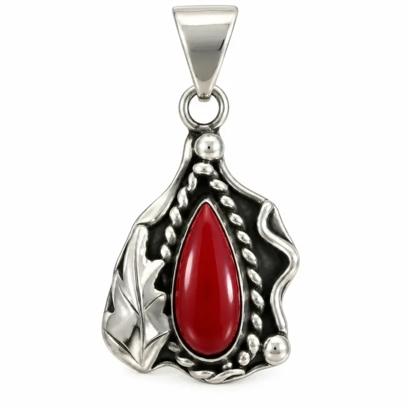 Crimson Leaf Teardrop Pendant