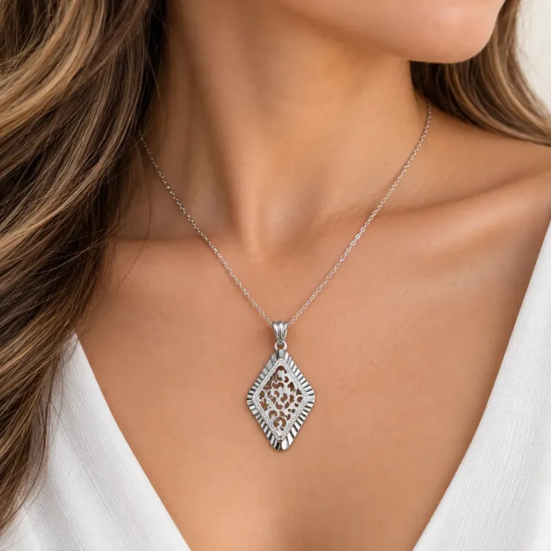 Silver Filigree Diamond Pendant