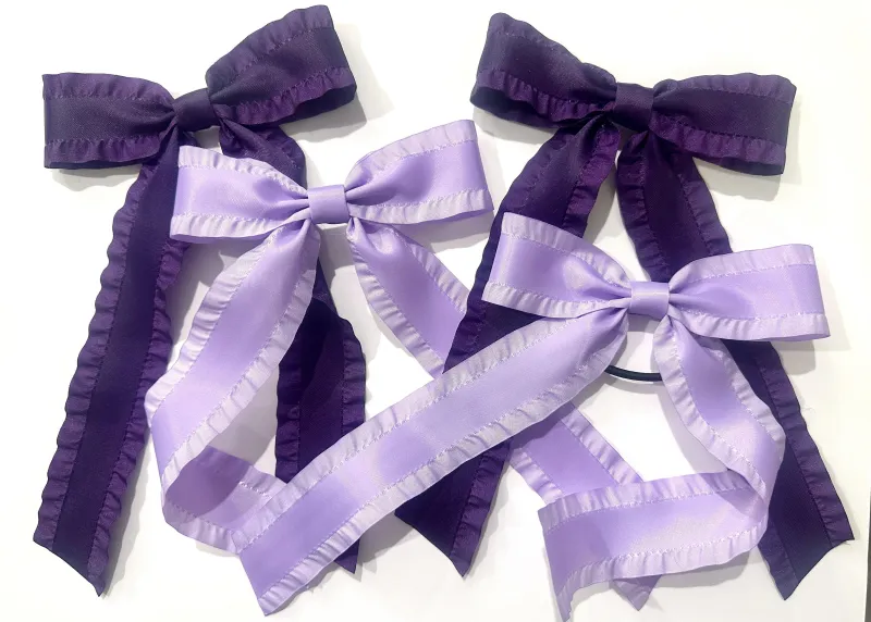 Satin Double Ruffle Long Tail Bow