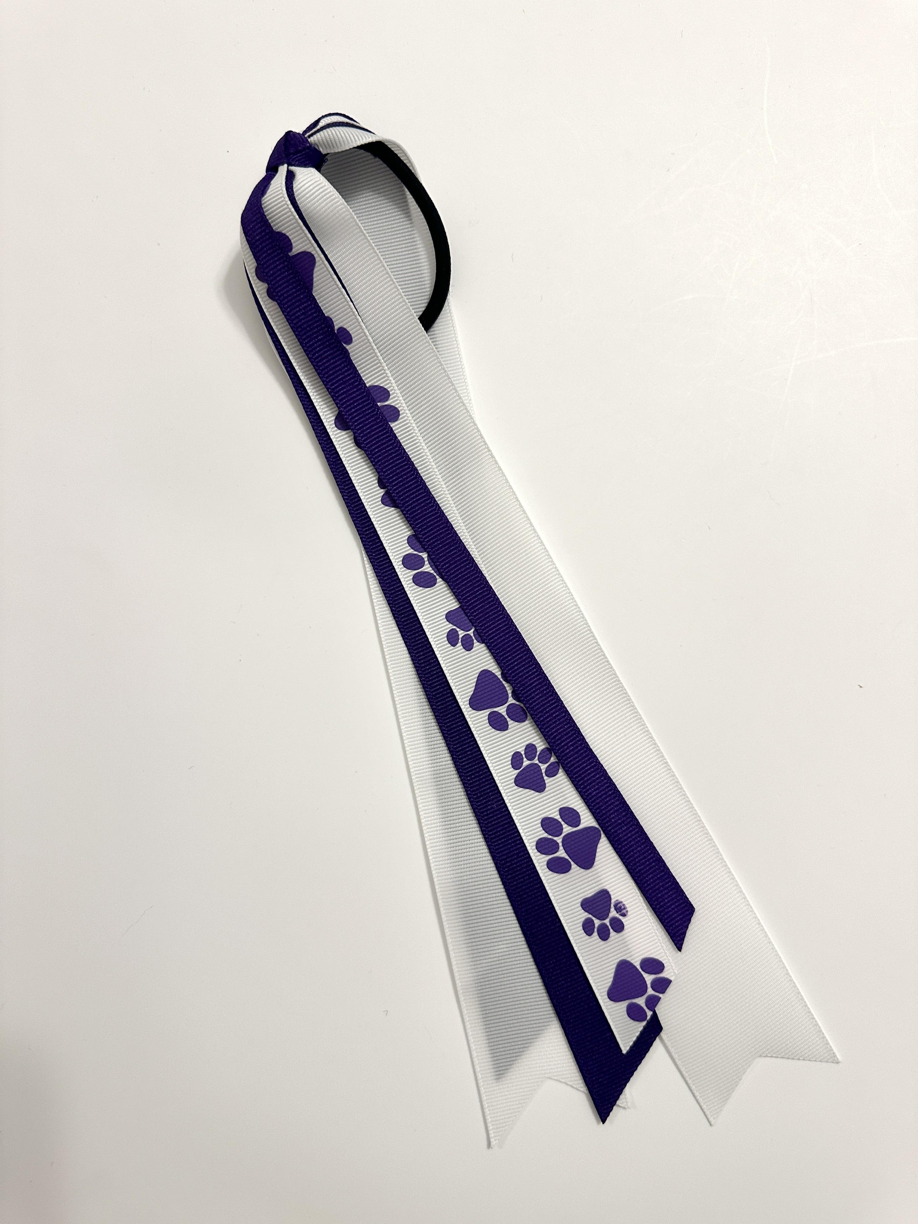 Purple & White Paw Print Ponytail Streamer