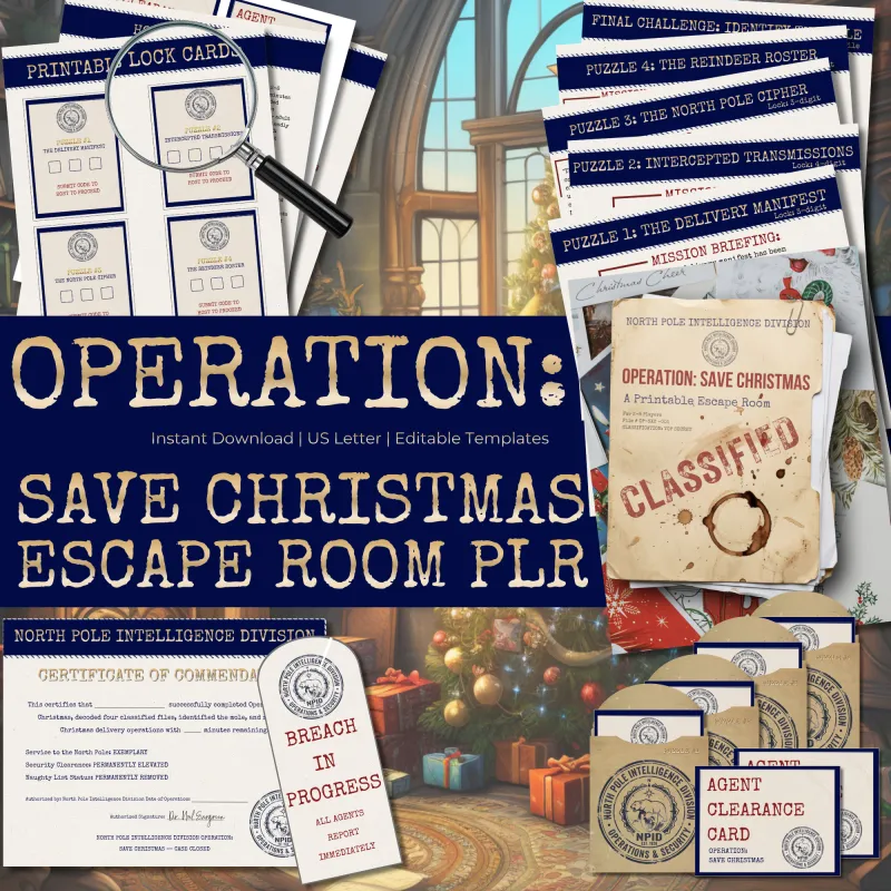 Operation: Save Christmas Printable Escape Room PLR