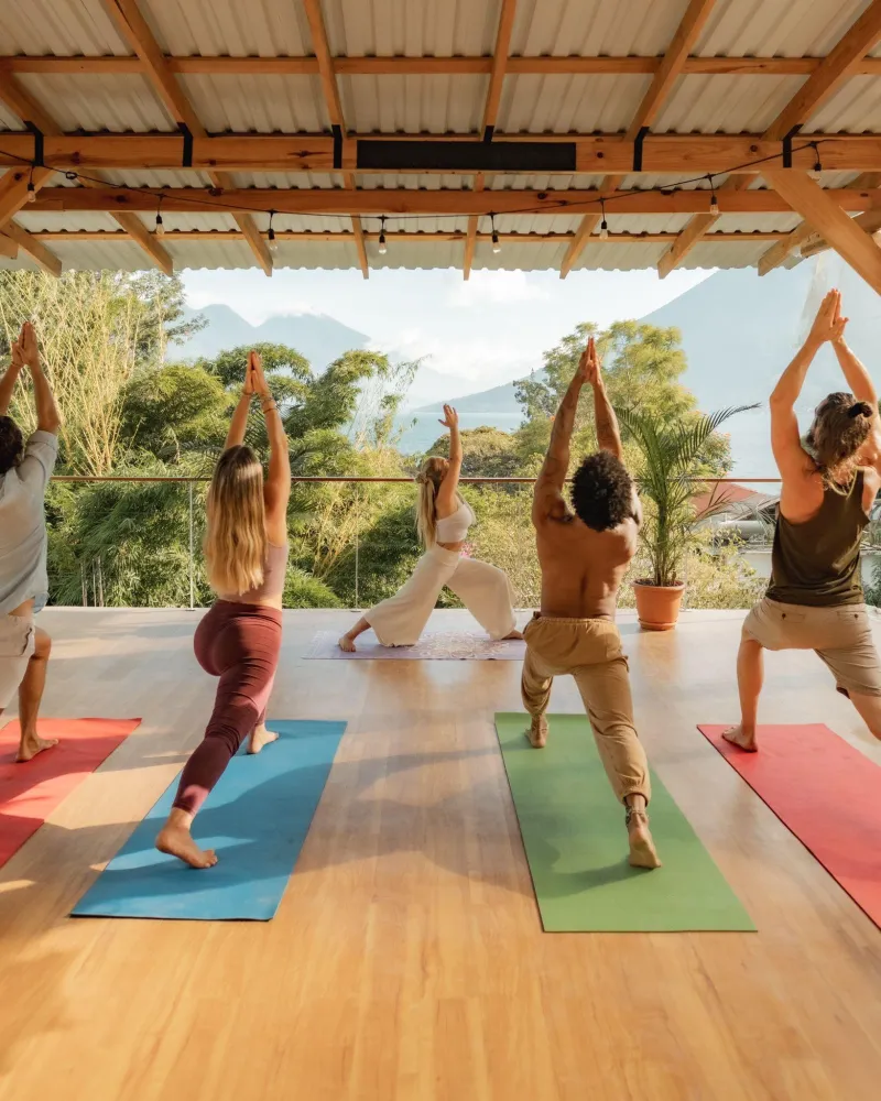 Daily rooftop yoga at Sarnai above Lake Atitlán