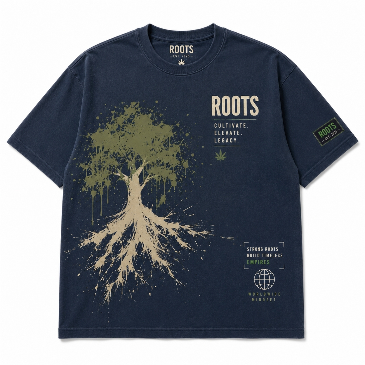 Roots graphic tee with splatter design
