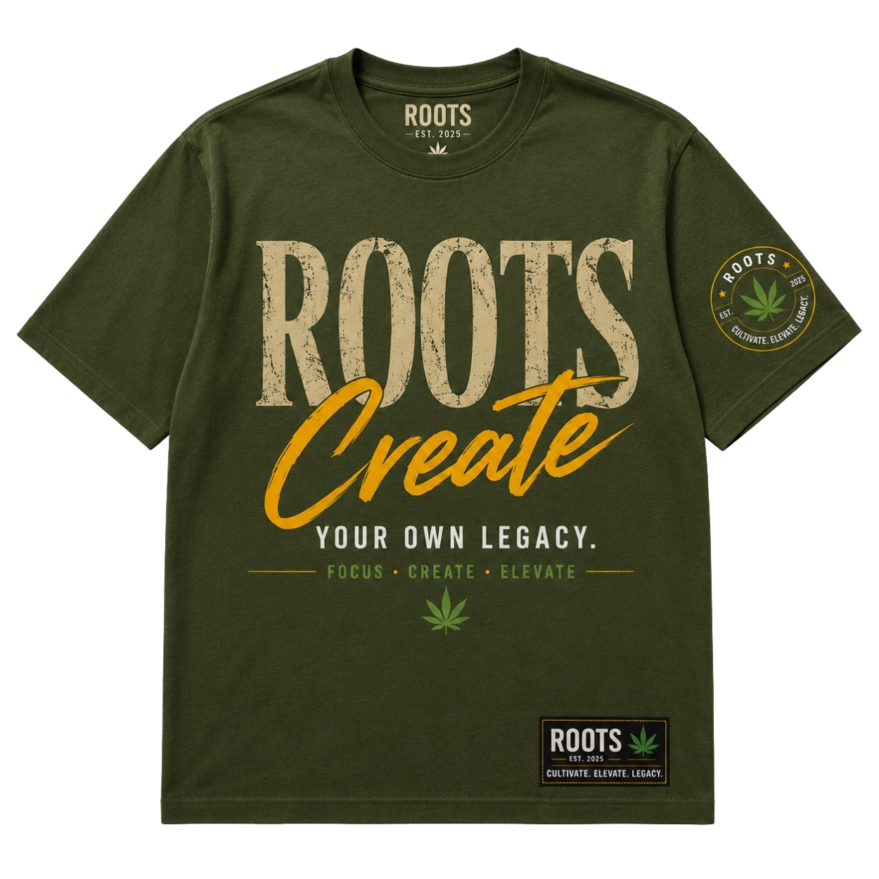 Olive green "Roots" crewneck T-shirt
