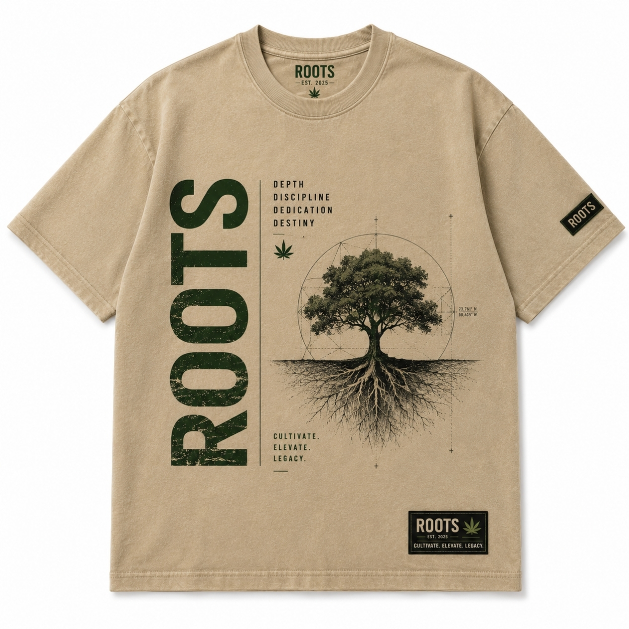 Roots graphic tee with botanical design