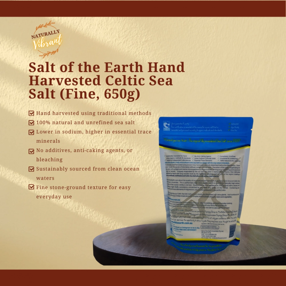 Salt of the Earth Hand Harvested Celtic Sea Salt Stone Ground (Fine, 650g)