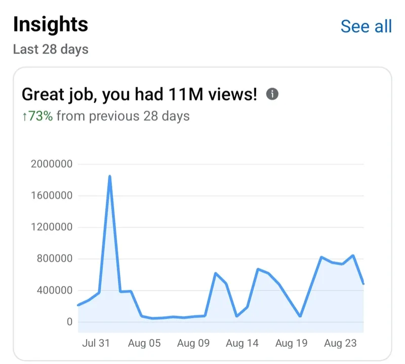 Insights for the last 28 days: 11 million views