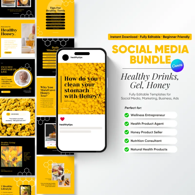 Social Media Bundle – Healthy Drinks, Gel, Honey Edition