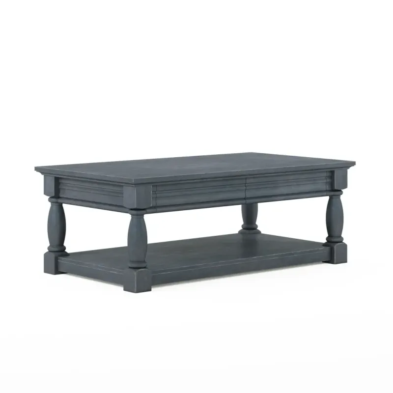 Charcoal Gray Rectangular Coffee Table with Lower Shelf