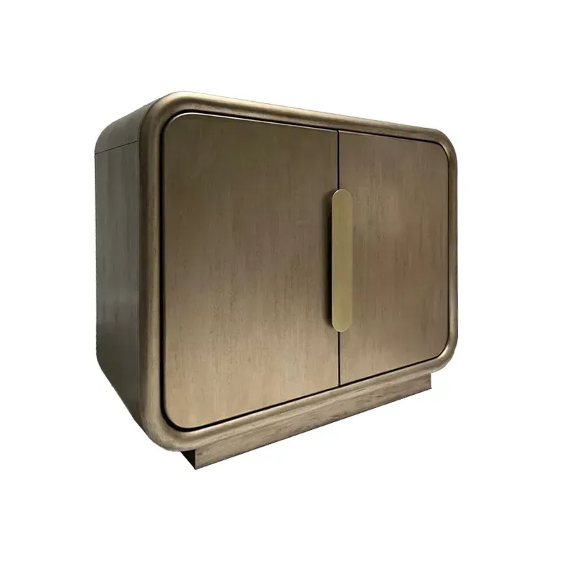 Modern Curved Wood Accent Cabinet with Brass Pull