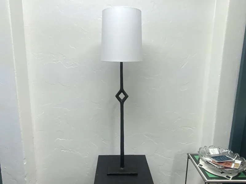 Modern Black Iron Table Lamp with White Drum Shade