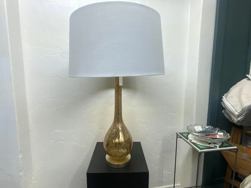Gold Glass Table Lamp | Warm Metallic Statement Lamp with Linen Shade