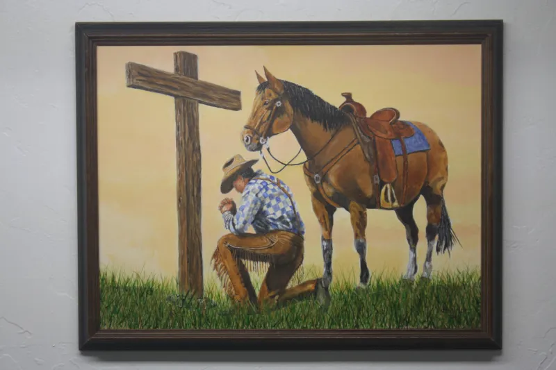 Framed Cowboy Prayer Local Art Juan Baldor