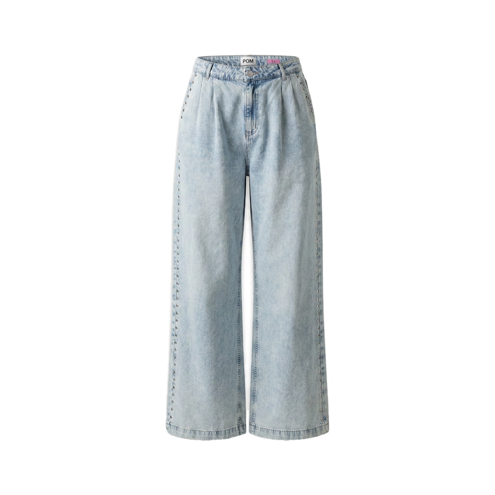POM Amsterdam Acid-Jeans Midblue Studs - Wide-Leg mit flachen Niet-Reihen