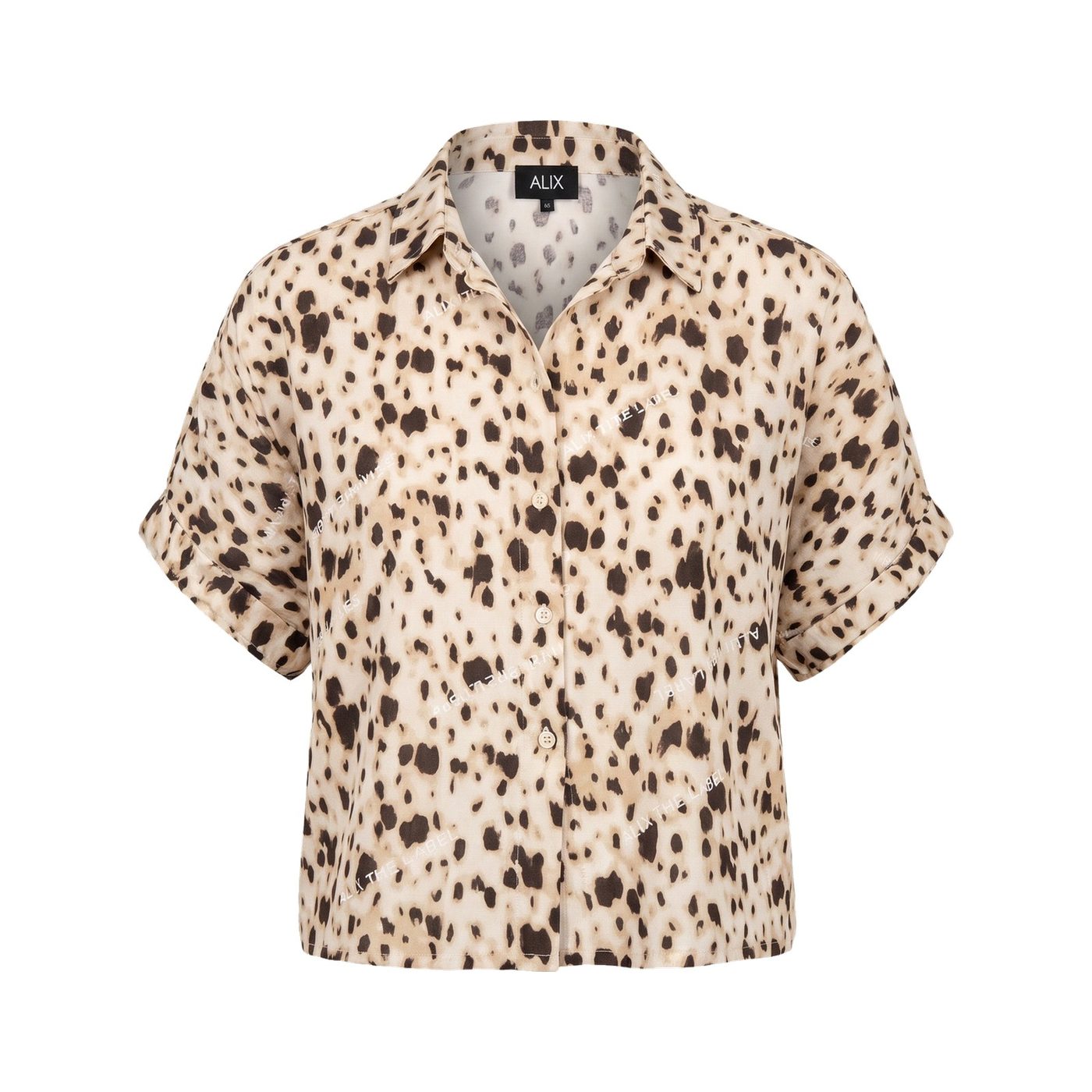 ALIX Kurzarm-Bluse mit Animalprint – Cream