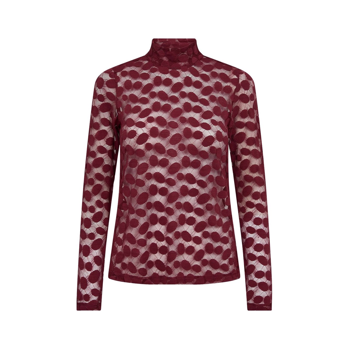 CoCouture Bluse Penola Rollkragen transparent Weinrot