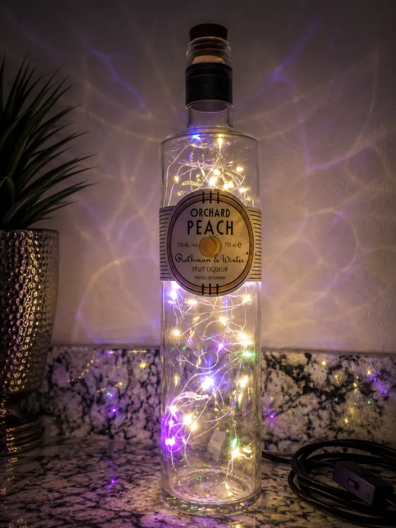 Orchard Peach Liqueur Bottle Lamp – Handcrafted Ambient Décor