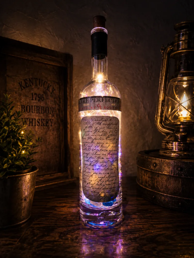 Repurposed Rare Perfection Bourbon Fairy Light Bottle