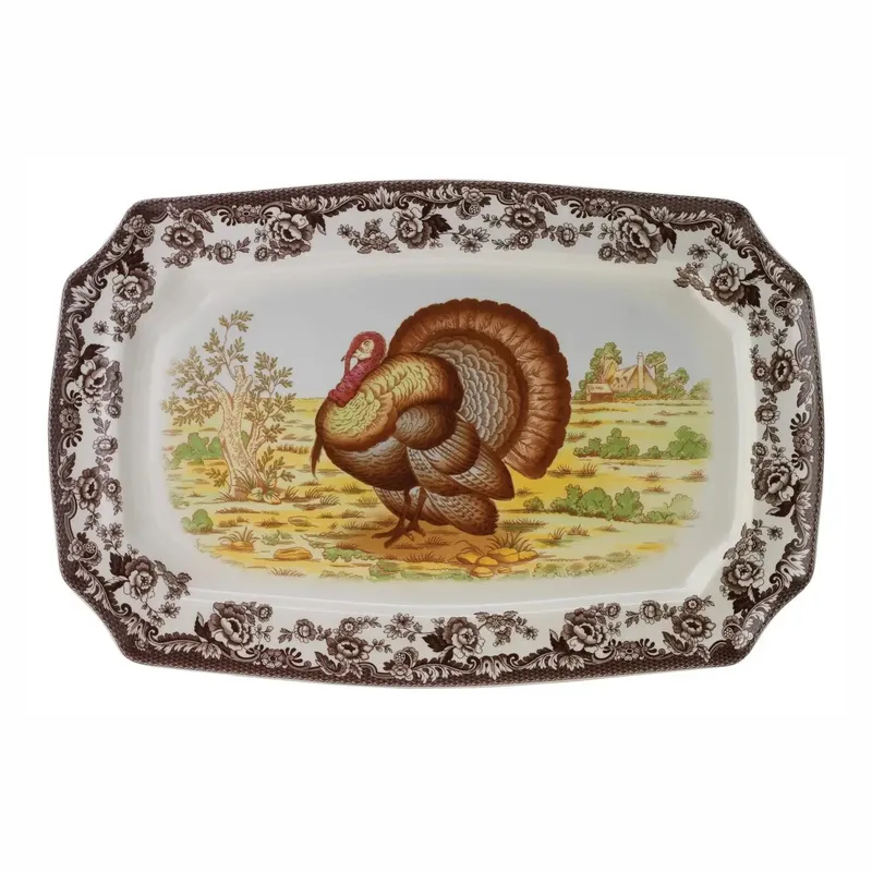 Spode Woodland Turkey Rectangular Platter 17.5"