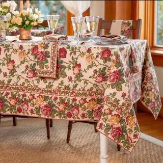 April Cornell Winter Rose Antique Tablecloth – 60" x 108"