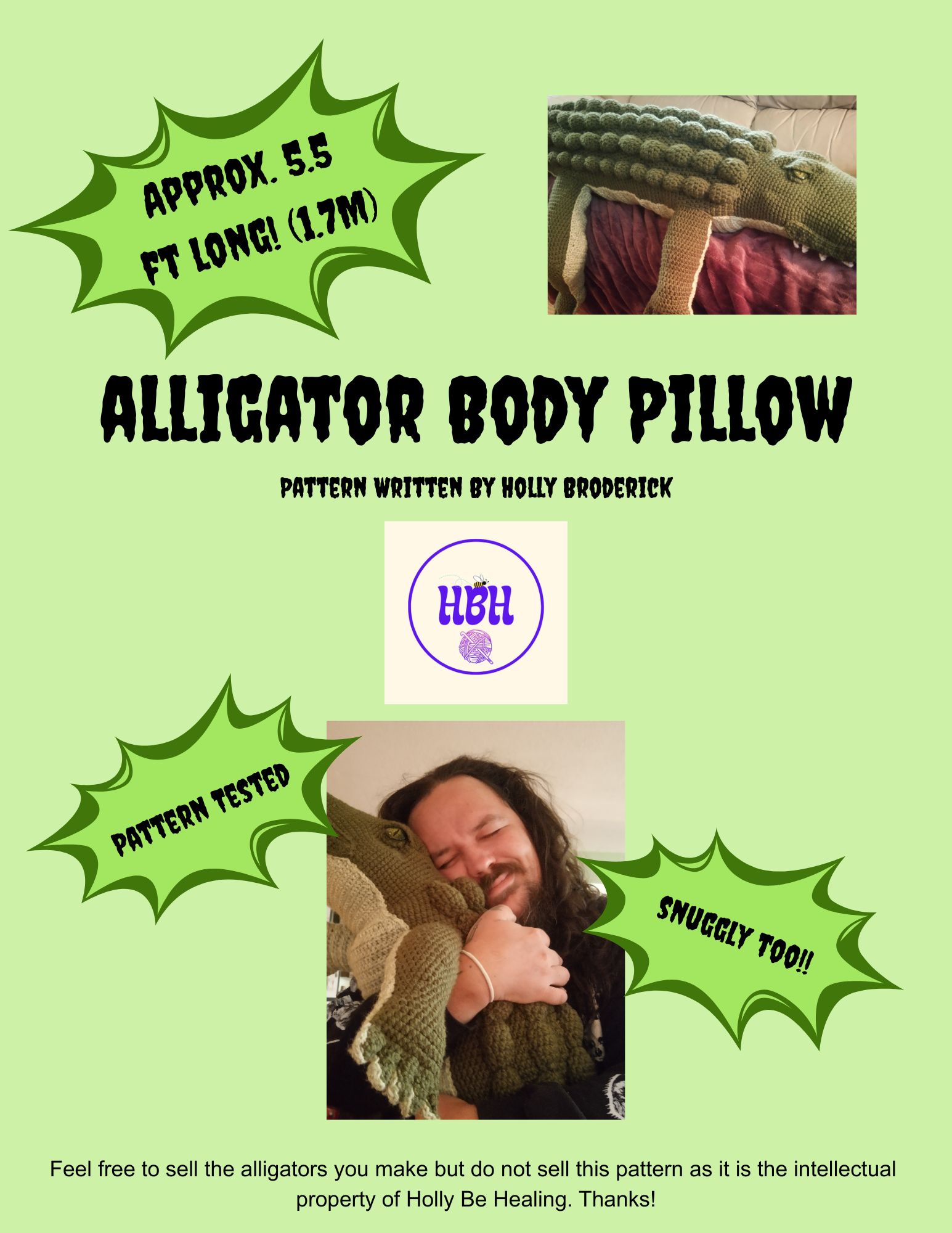 5.5 Ft Alligator Body Pillow Pattern