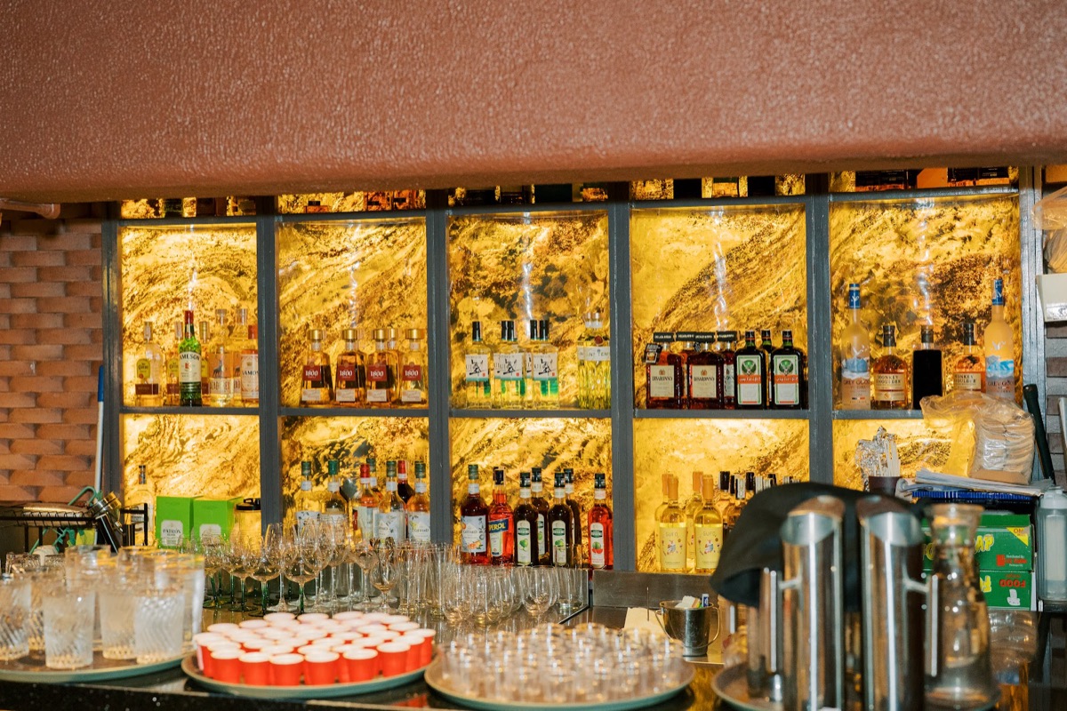 The gold-lit bar at the Connection Dinner venue
